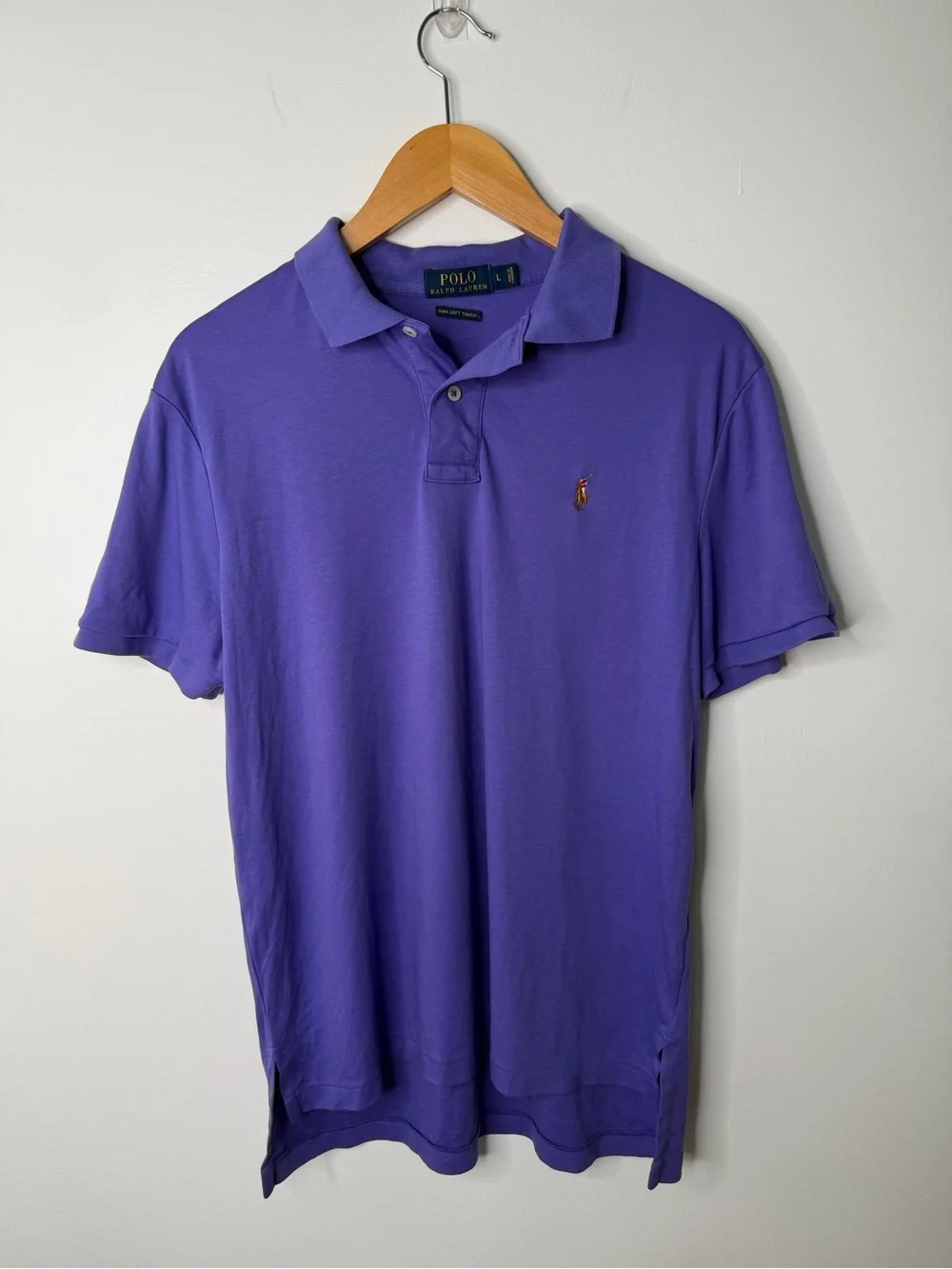Polo Ralph Lauren Pima Soft Touch Purple Polo Shirt Pony Flesh Logo Men’s L EUC